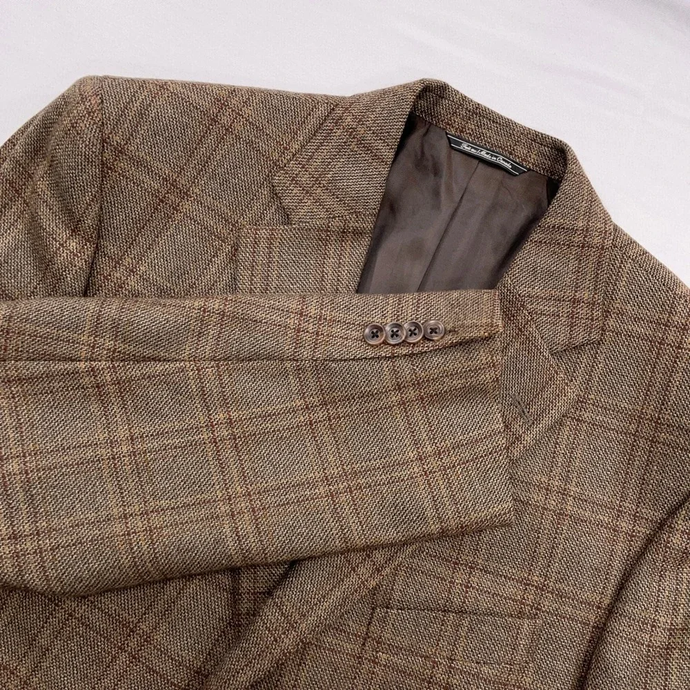 Jack Victor Sport Coat Exclusive Collection Plaid Wool Brown Mens 44 L